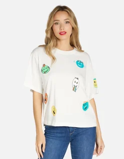 Discount Comic Emojis Boxy Crop Top In | Rue By Women Short Sleeve