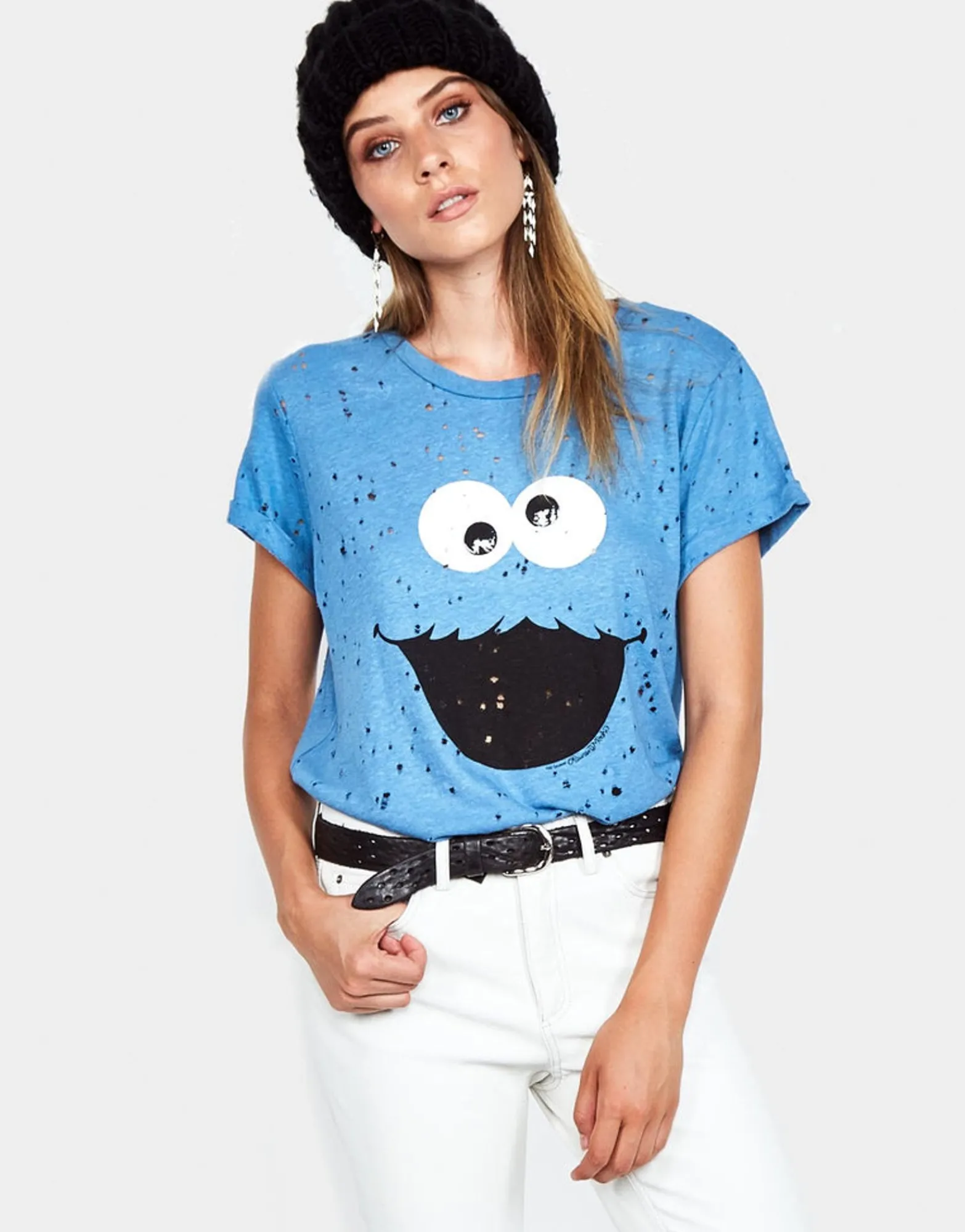 Shop Cookie Monster Vintage Rollup Sleeve Tee | Bess By Women Short Sleeve