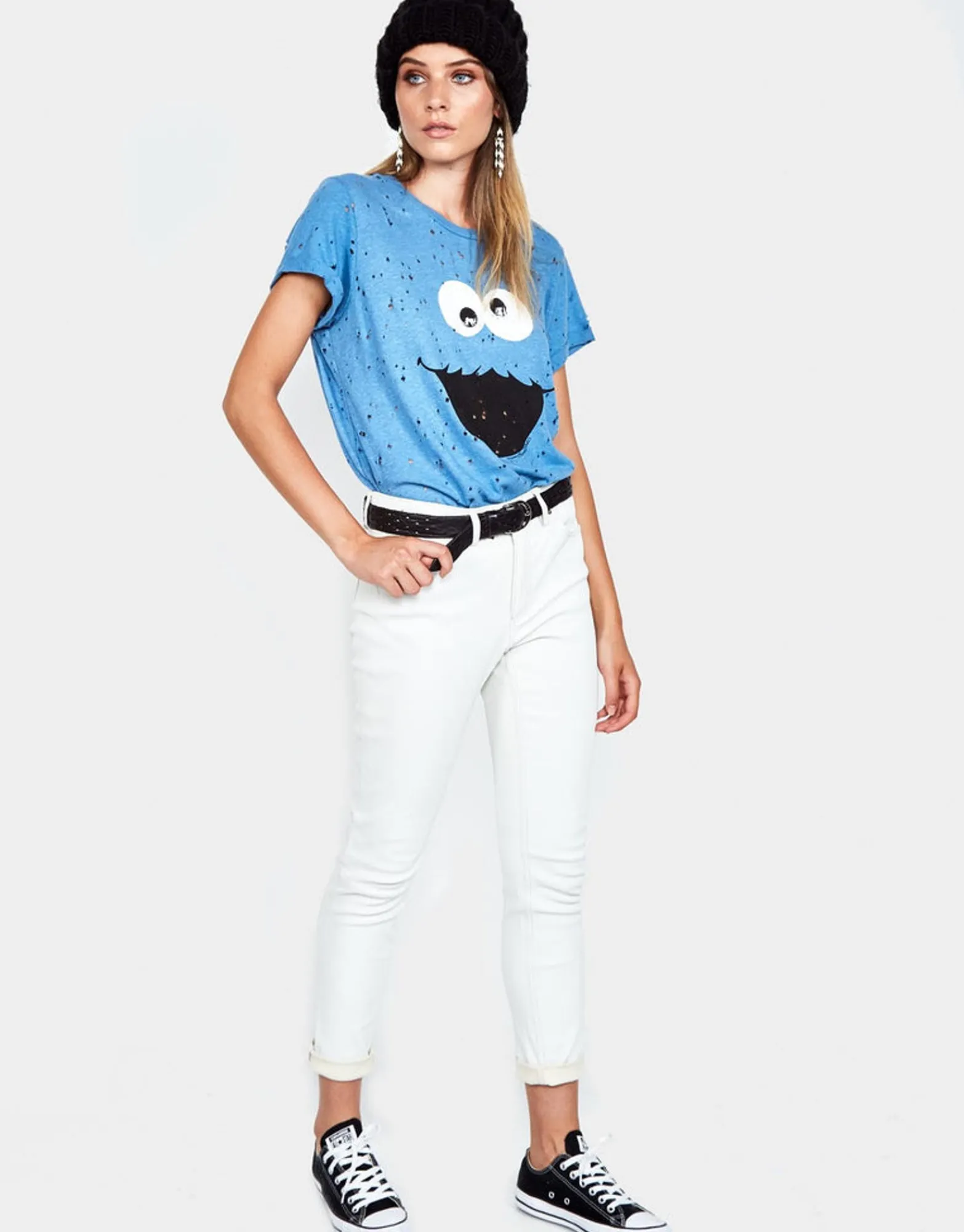 Shop Cookie Monster Vintage Rollup Sleeve Tee | Bess By Women Short Sleeve