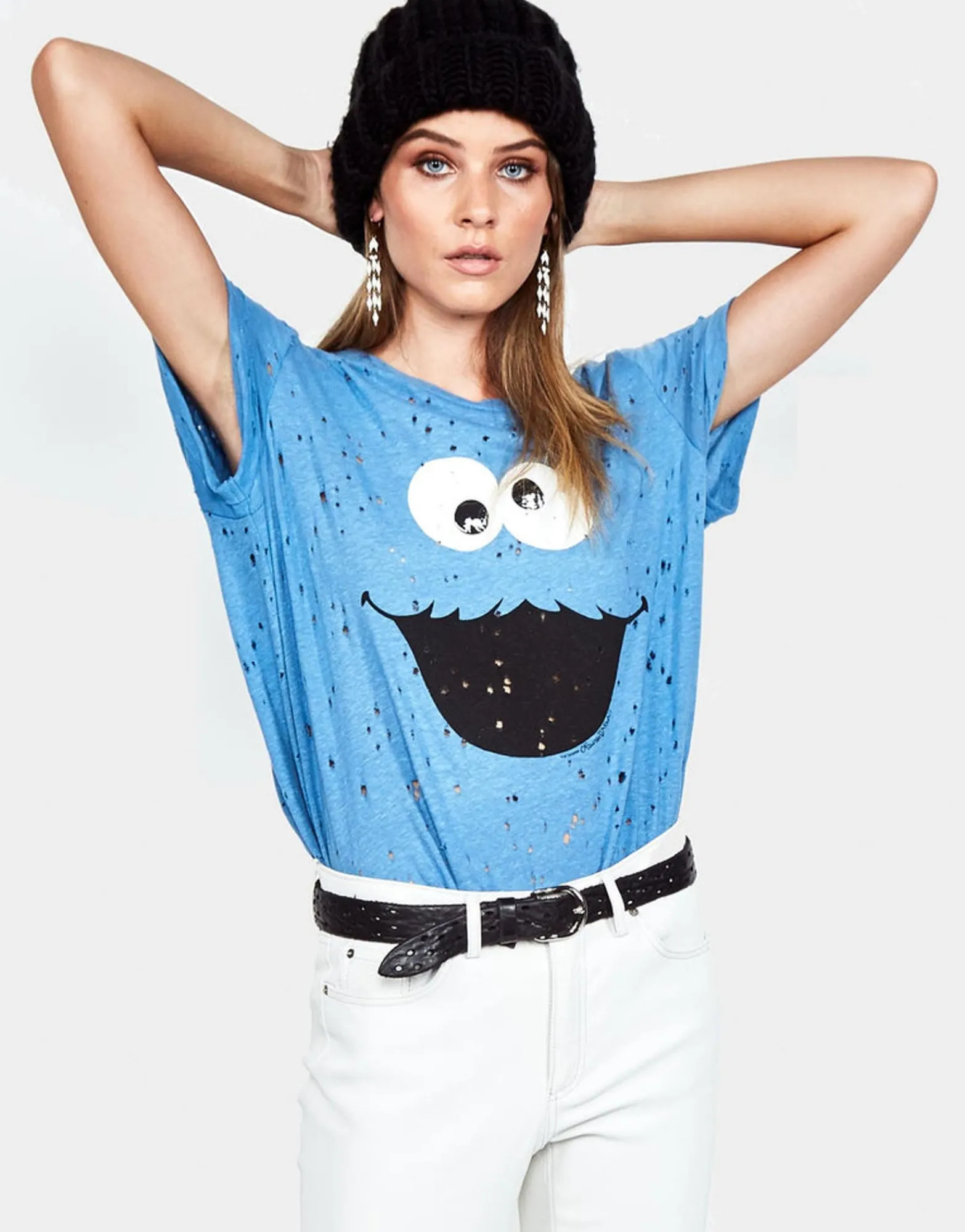 Shop Cookie Monster Vintage Rollup Sleeve Tee | Bess By Women Short Sleeve
