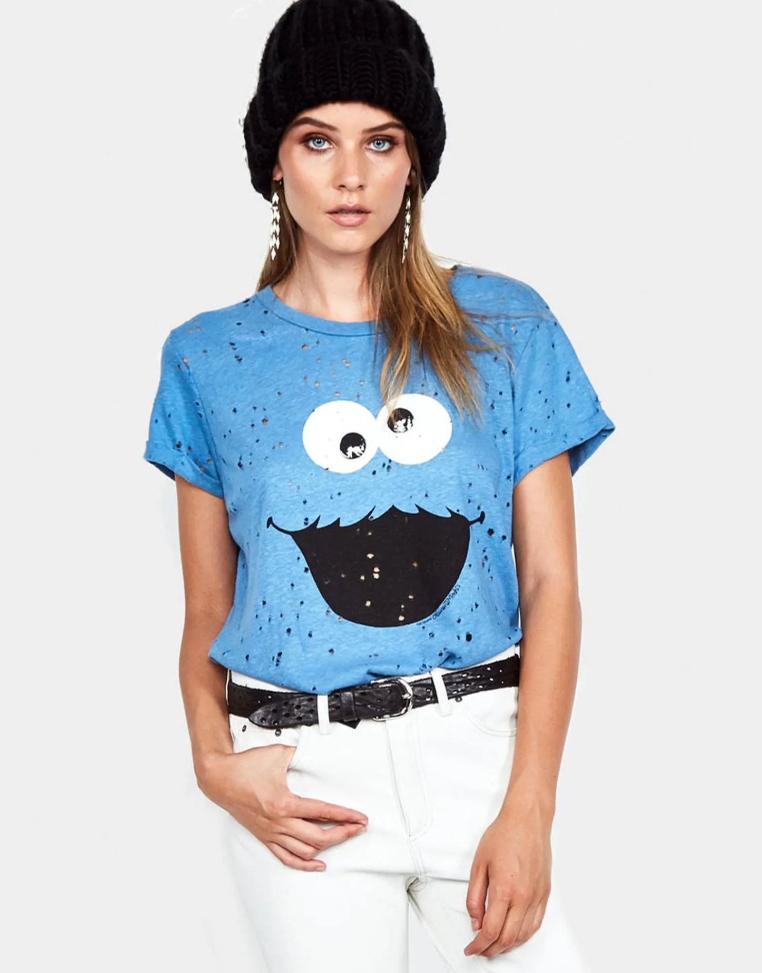 Shop Cookie Monster Vintage Rollup Sleeve Tee | Bess By Women Short Sleeve