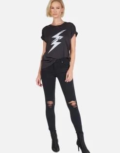 Cheap Cracked Lightning Bolt Distressed Tee W/ Holes | Wof By Women Short Sleeve