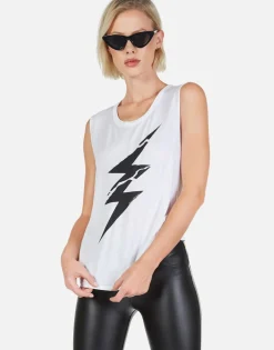 Sale Cracked Lightning Bolt Scoop Neck Tank | Kel By Women Tanks