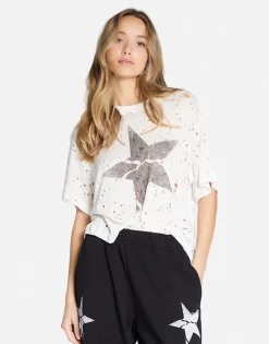 Outlet Cracked Star Distressed Tee | Linnea By Women Short Sleeve