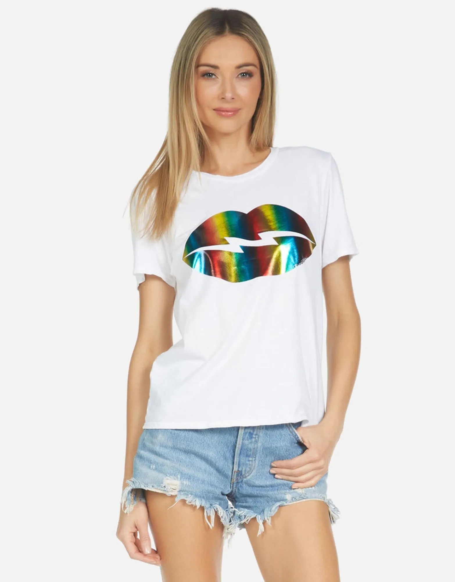 Shop Croft Rainbow Foil Lightning Lip Women Short Sleeve
