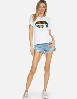Shop Croft Rainbow Foil Lightning Lip Women Short Sleeve