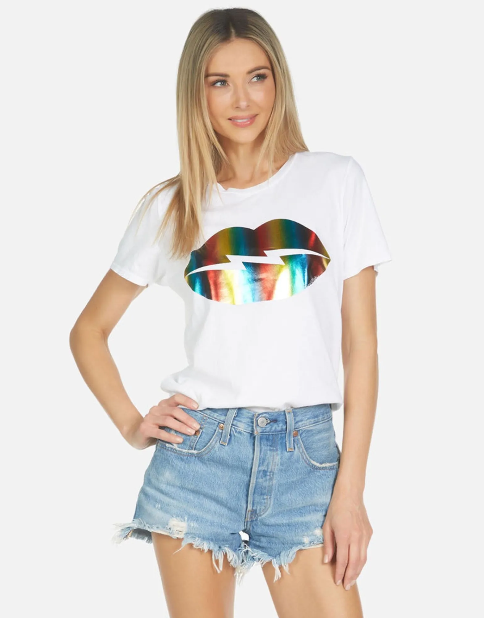 Shop Croft Rainbow Foil Lightning Lip Women Short Sleeve