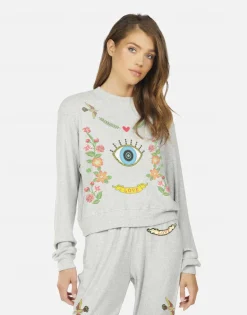 Clearance Cropped Floral Eye Love Pullover In | Kaz By Women Long Sleeve