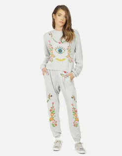 Clearance Cropped Floral Eye Love Pullover In | Kaz By Women Long Sleeve
