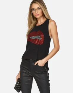 Fashion Crystal Biting Lip High Neck Tank | Peyton By Women Tanks