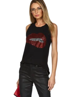Fashion Crystal Biting Lip High Neck Tank | Peyton By Women Tanks