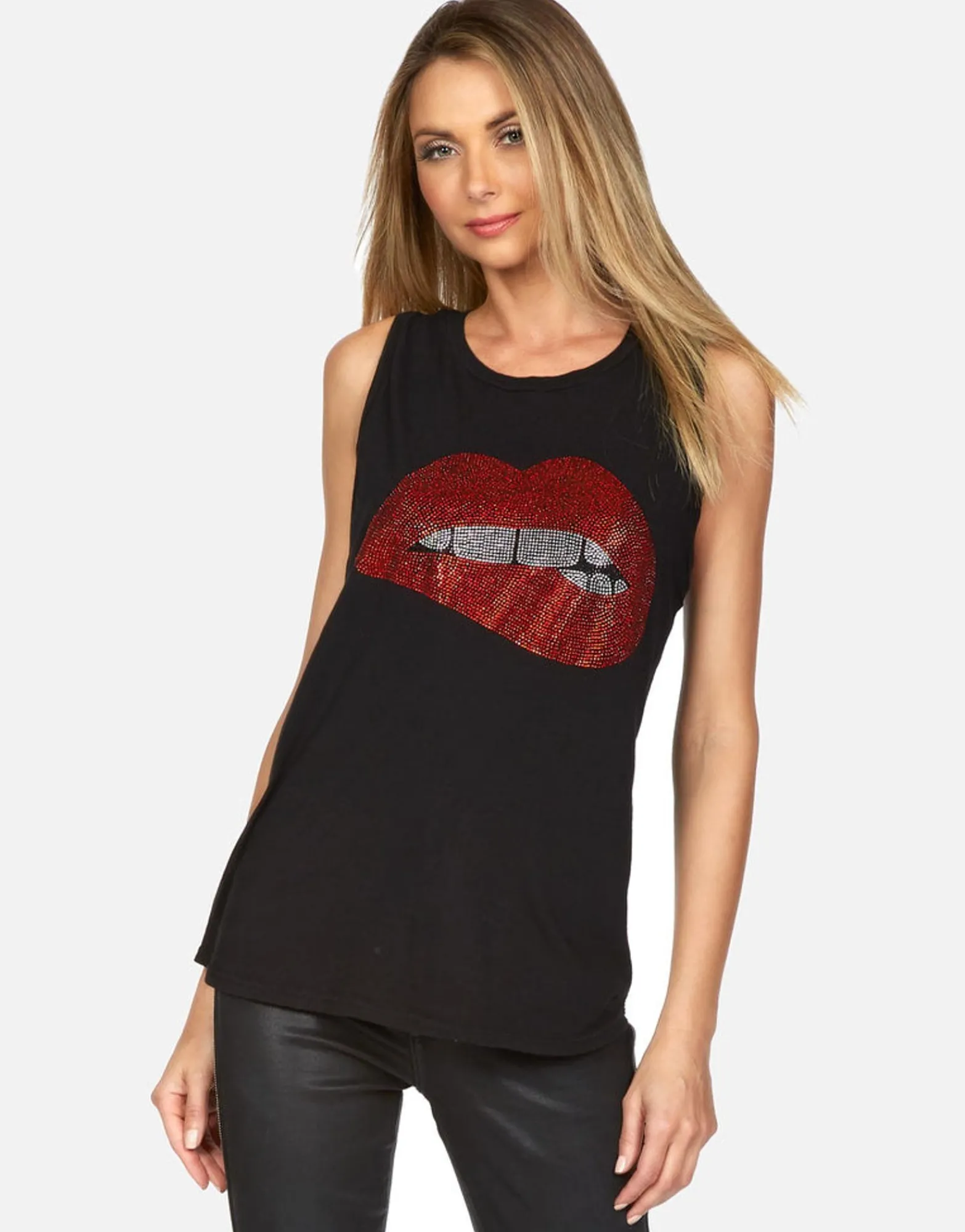 Fashion Crystal Biting Lip High Neck Tank | Peyton By Women Tanks