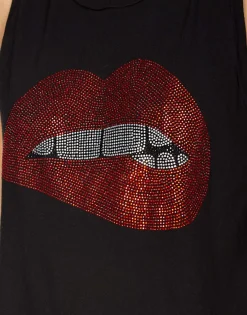 Fashion Crystal Biting Lip High Neck Tank | Peyton By Women Tanks