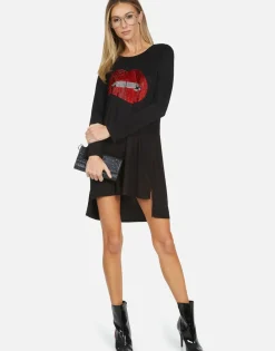 Online Crystal Biting Lip L/S Dress | Adora By Women Dresses