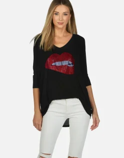 Best Crystal Biting Lip L/S Tee | Eva By Women Long Sleeve