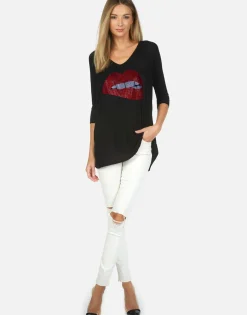 Best Crystal Biting Lip L/S Tee | Eva By Women Long Sleeve