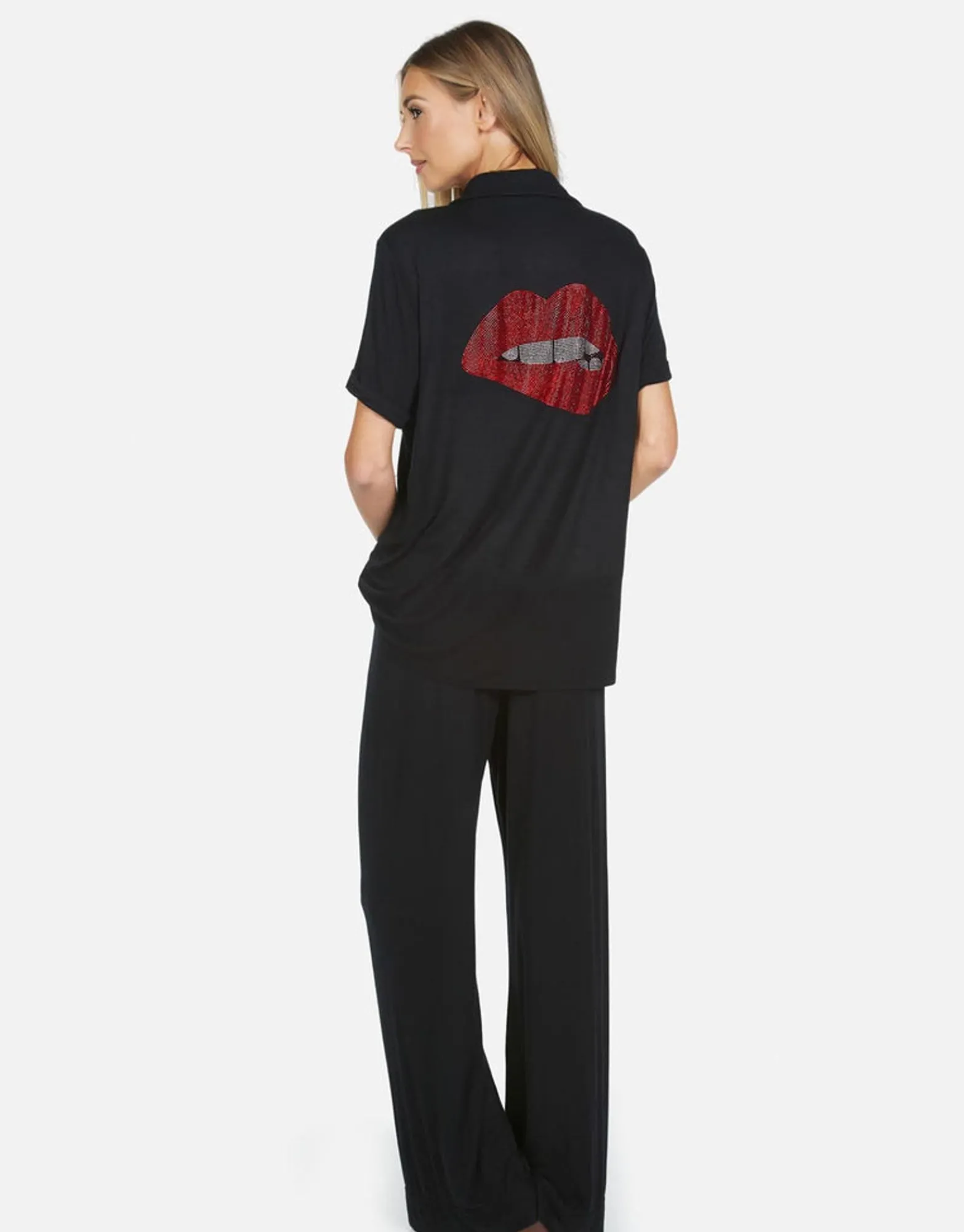 Fashion Crystal Biting Lip Pajama Set | Waverly By Women Short Sleeve