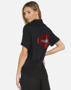 Fashion Crystal Biting Lip Pajama Set | Waverly By Women Short Sleeve