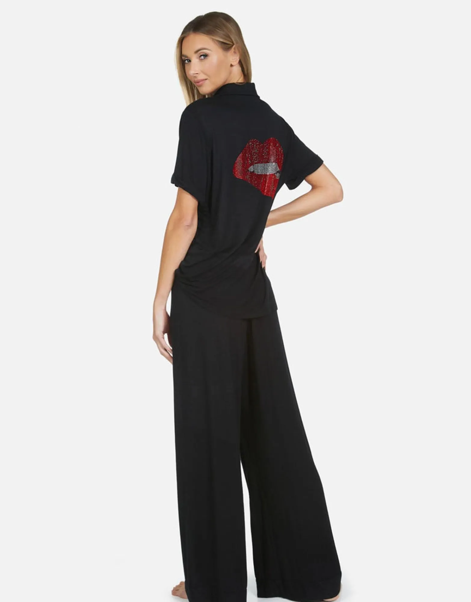 Fashion Crystal Biting Lip Pajama Set | Waverly By Women Short Sleeve