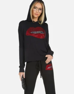 Discount Crystal Biting Lip Pullover Crop Hoodie | Delilah X By Women Hoodies