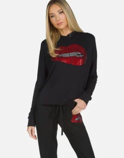 Discount Crystal Biting Lip Pullover Crop Hoodie | Delilah X By Women Hoodies