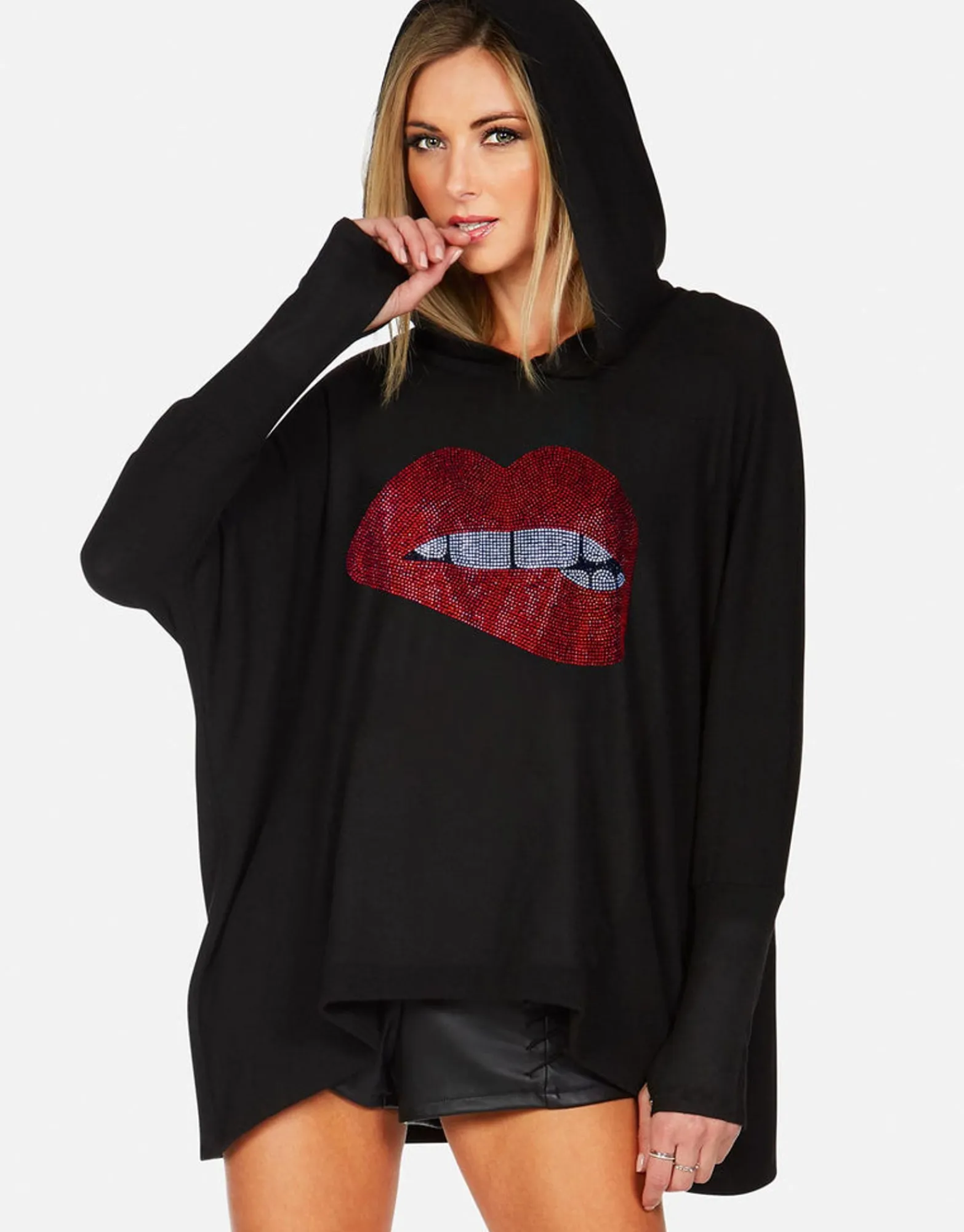 Clearance Crystal Biting Lip Pullover Hoodie | Wilma By Women Hoodies