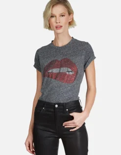 Store Crystal Biting Lip S/S Vintage Tee W/ Holes | Capri By Women Short Sleeve