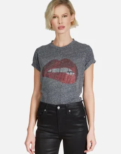 Store Crystal Biting Lip S/S Vintage Tee W/ Holes | Capri By Women Short Sleeve
