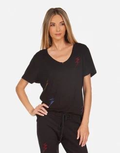 Outlet Crystal Lightning Peace Boyfriend Tee | Elara By Women Short Sleeve