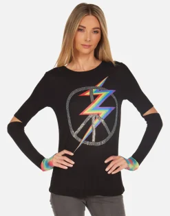 Discount Crystal Lightning Peace Fitted Top In Black | Adelita By Women Long Sleeve