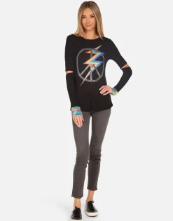 Discount Crystal Lightning Peace Fitted Top In Black | Adelita By Women Long Sleeve