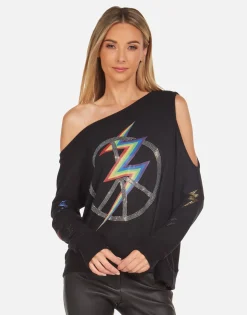 Fashion Crystal Lightning Peace Off Shoulder Top | Trinidy By Women Long Sleeve