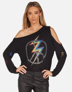 Fashion Crystal Lightning Peace Off Shoulder Top | Trinidy By Women Long Sleeve