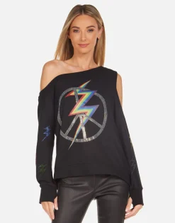 Fashion Crystal Lightning Peace Off Shoulder Top | Trinidy By Women Long Sleeve