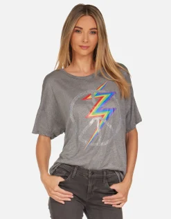 Outlet Crystal Lightning Peace Ss Boyfriend Tee | Jolene By Women Short Sleeve
