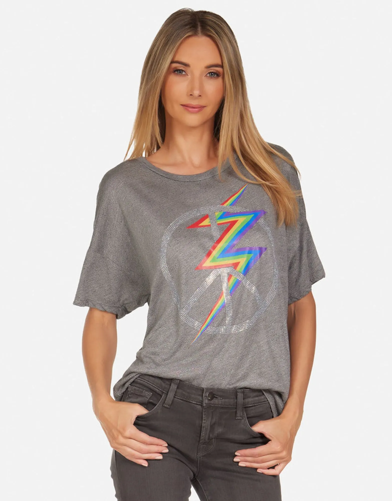 Outlet Crystal Lightning Peace Ss Boyfriend Tee | Jolene By Women Short Sleeve