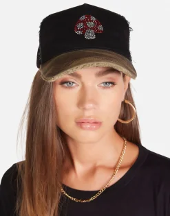 Hot Crystal Mushroom Trucker Hat In Black/Camo | Jilly By Hats
