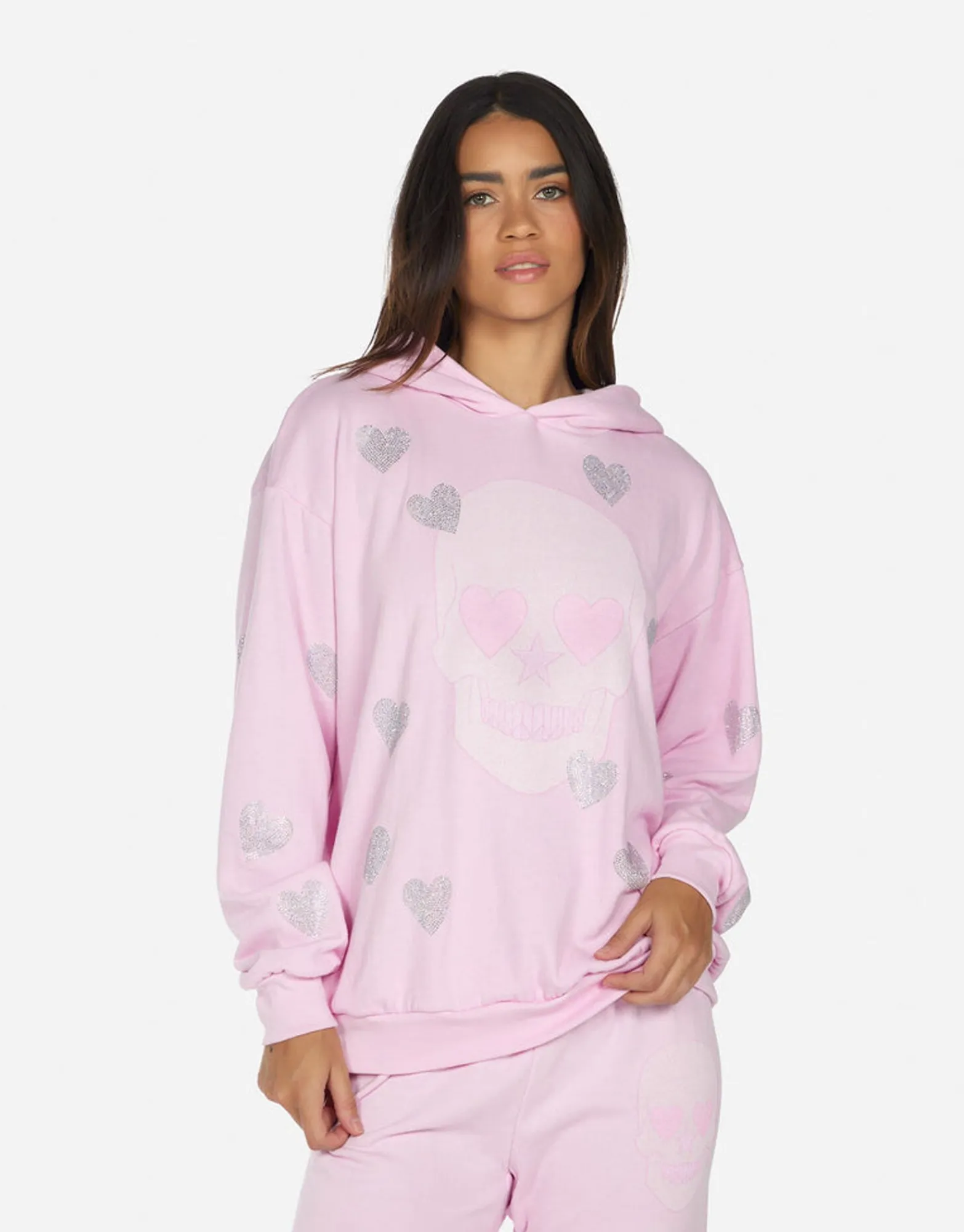 Clearance Crystal Pink Peace Love Skull Hoodie | Harmony By Women Hoodies