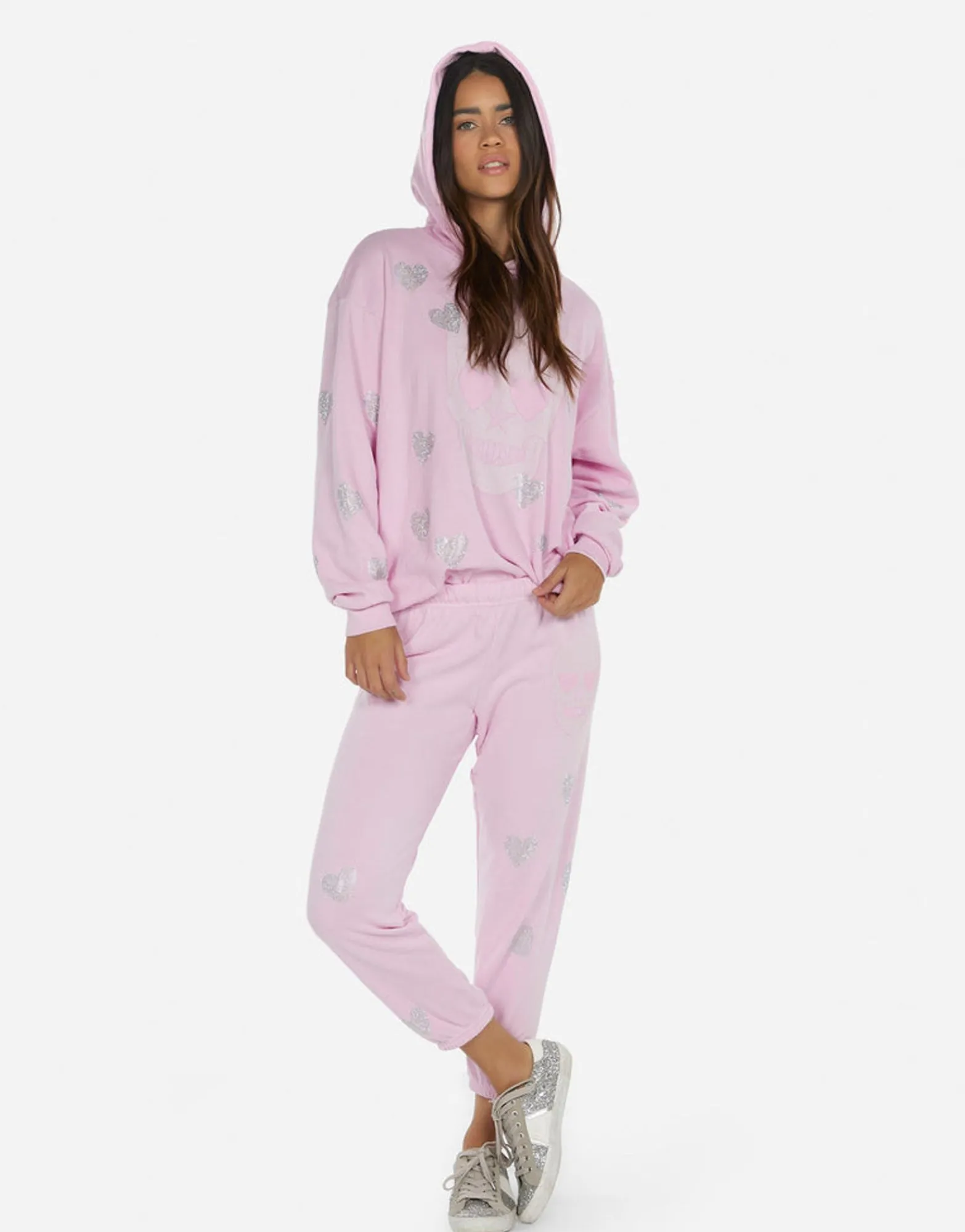 Clearance Crystal Pink Peace Love Skull Hoodie | Harmony By Women Hoodies