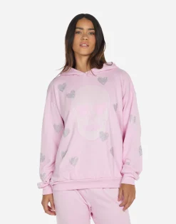 Clearance Crystal Pink Peace Love Skull Hoodie | Harmony By Women Hoodies