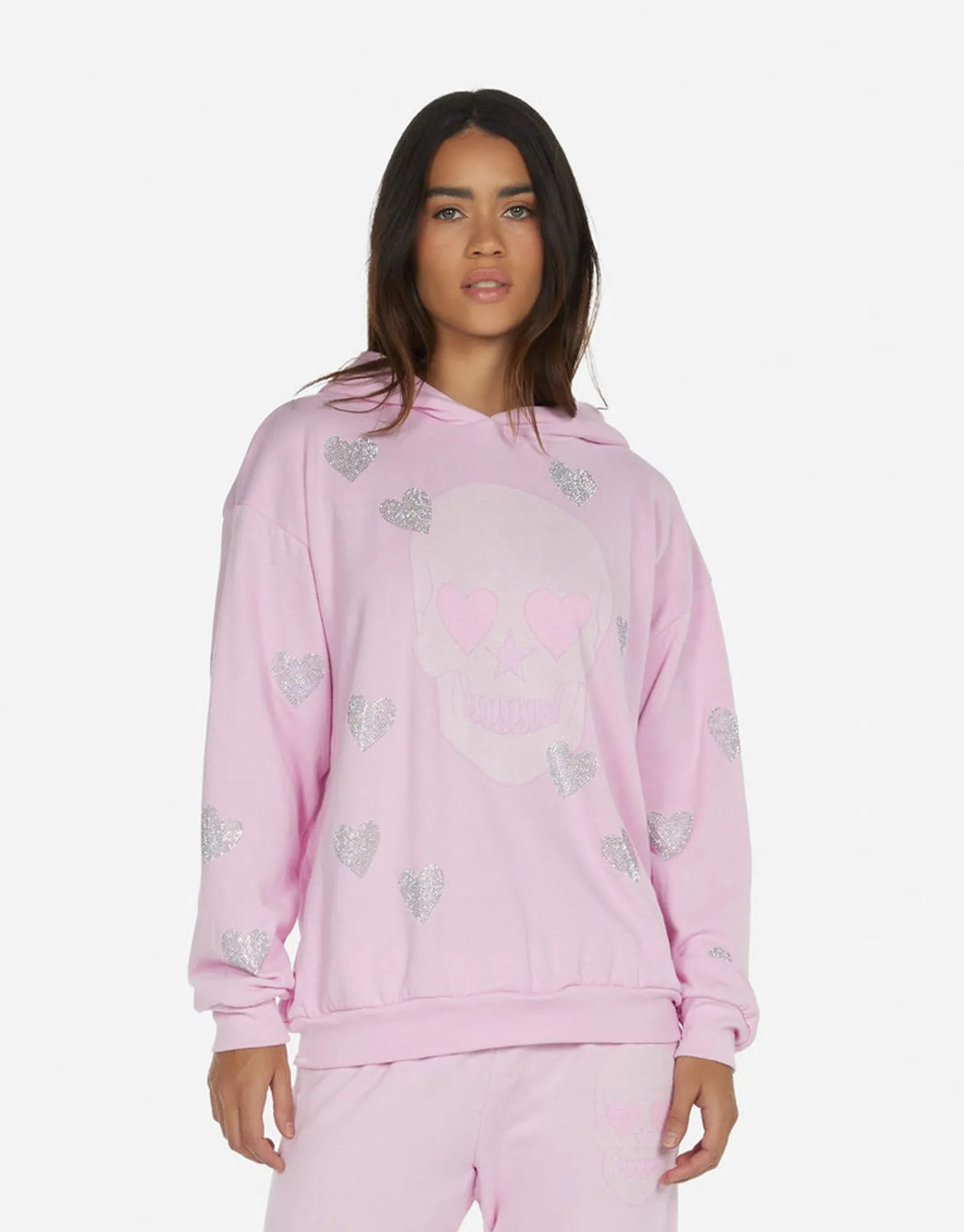 Clearance Crystal Pink Peace Love Skull Hoodie | Harmony By Women Hoodies