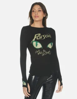 Fashion Crystal Poison Cat Dragged In Fitted Top | Mckinley X By Women Long Sleeve