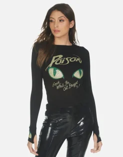 Fashion Crystal Poison Cat Dragged In Fitted Top | Mckinley X By Women Long Sleeve
