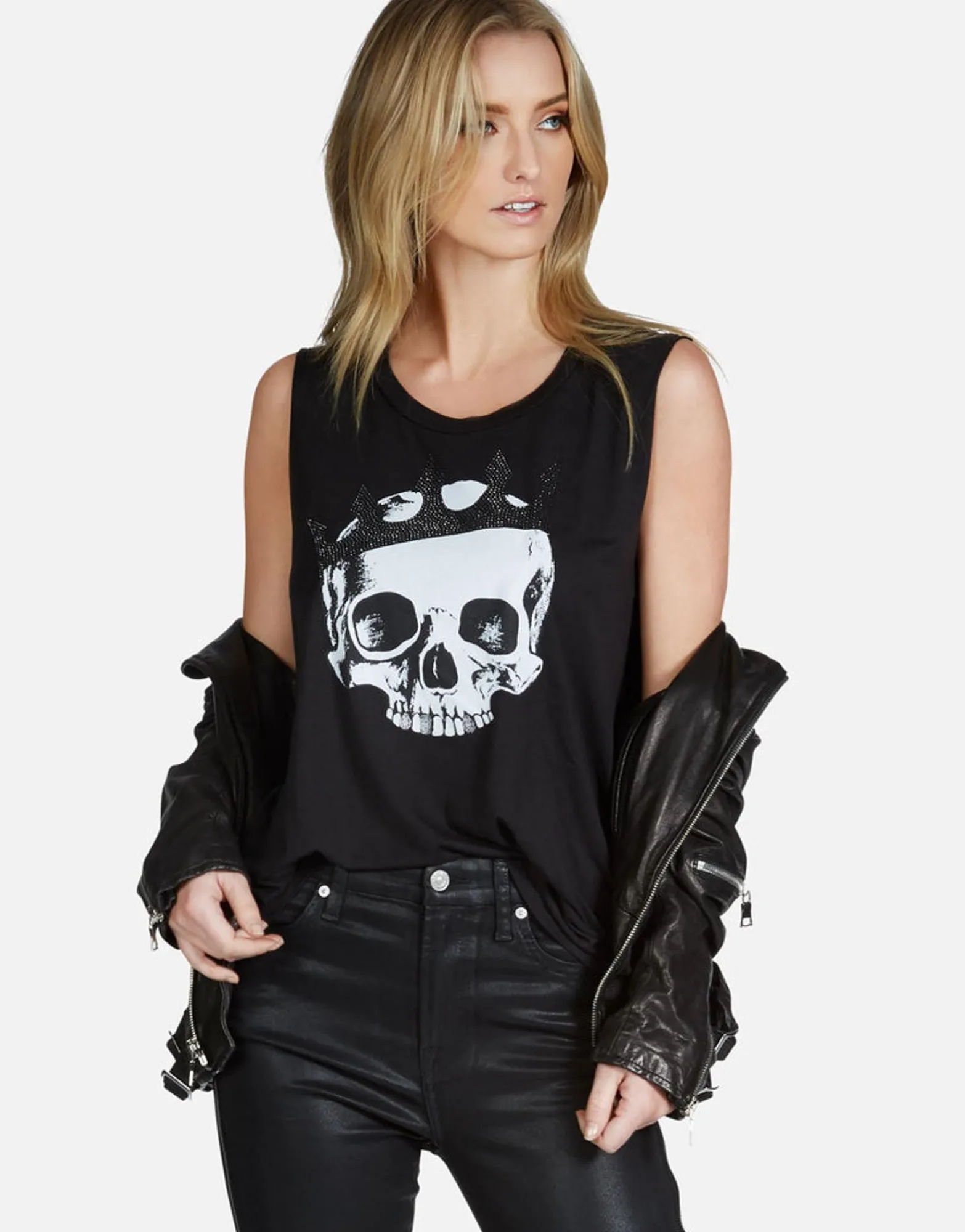 Clearance Crystal Royal Skull Scoop Neck Muscle Tank | Kel By Women Tanks
