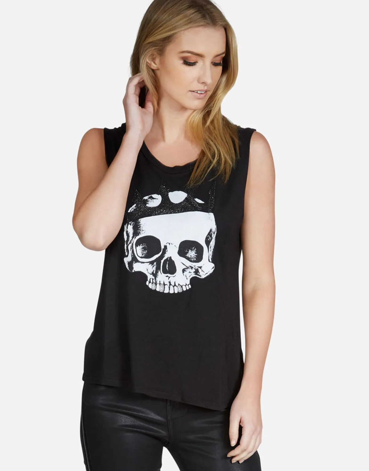 Clearance Crystal Royal Skull Scoop Neck Muscle Tank | Kel By Women Tanks