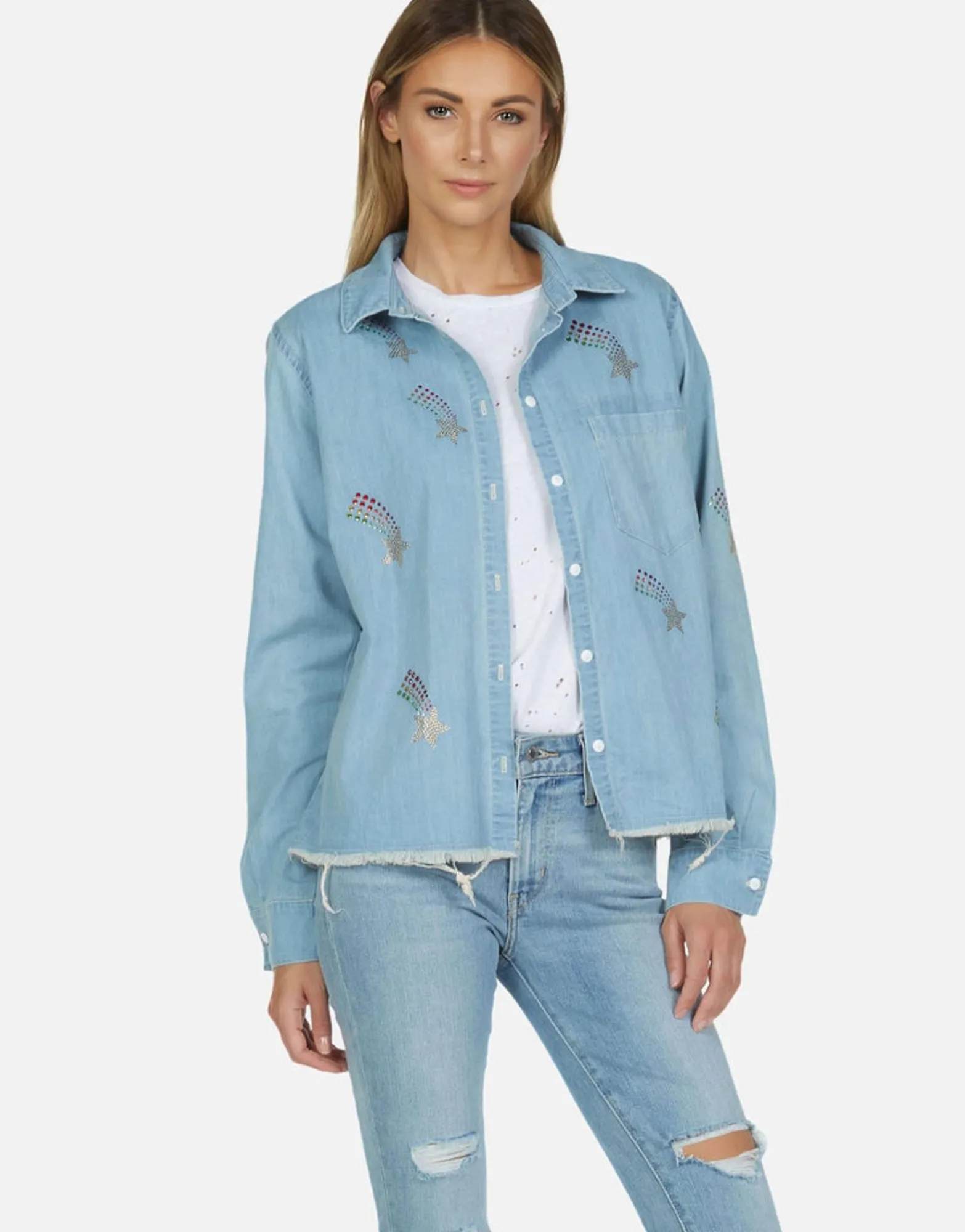 Best Sale Crystal Shooting Stars L/S Denim Shirt | Sloane By Women Long Sleeve