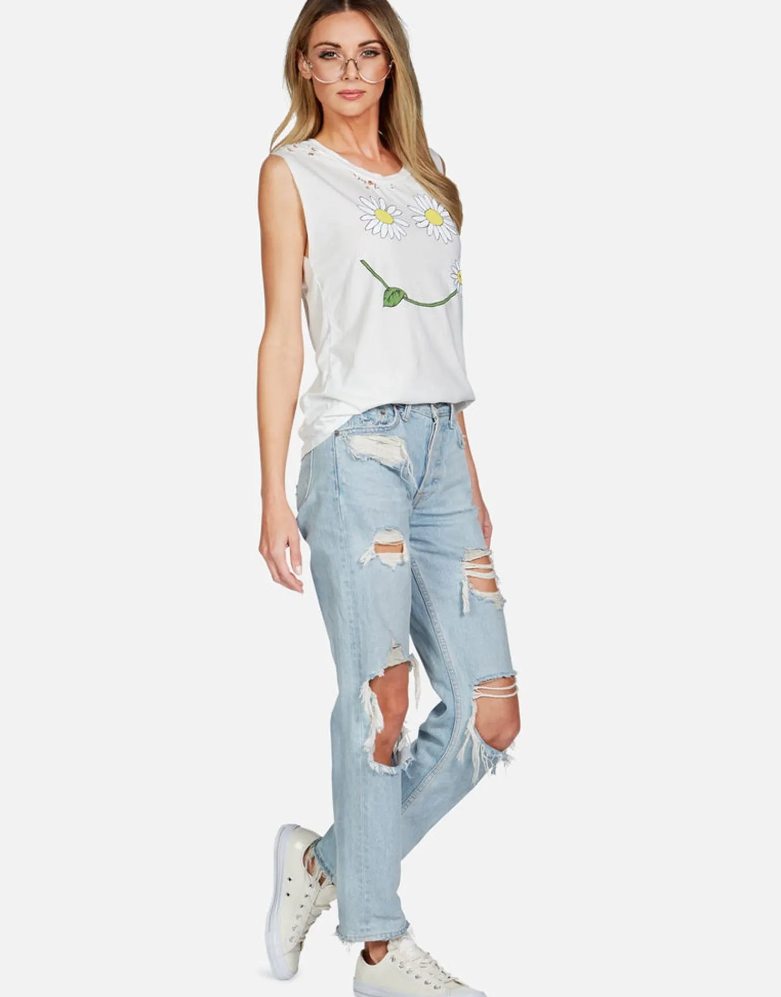 Shop Daisy Happyface Scoop Neck Muscle Tank | Kel By Women Tanks