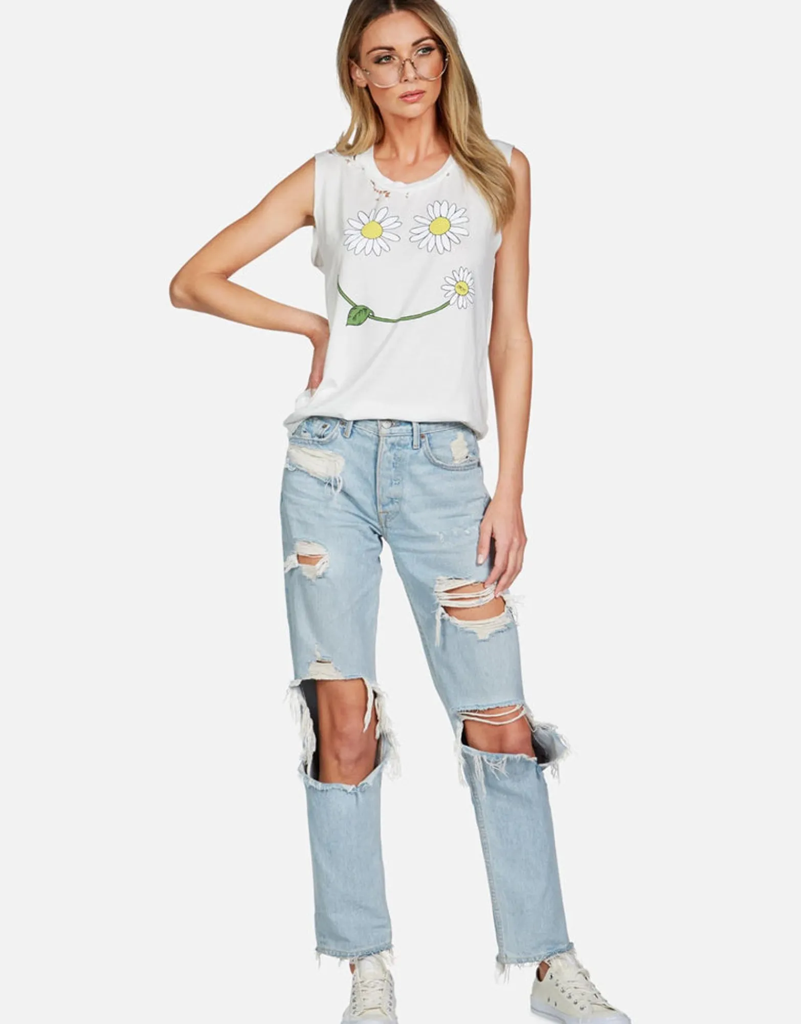 Shop Daisy Happyface Scoop Neck Muscle Tank | Kel By Women Tanks