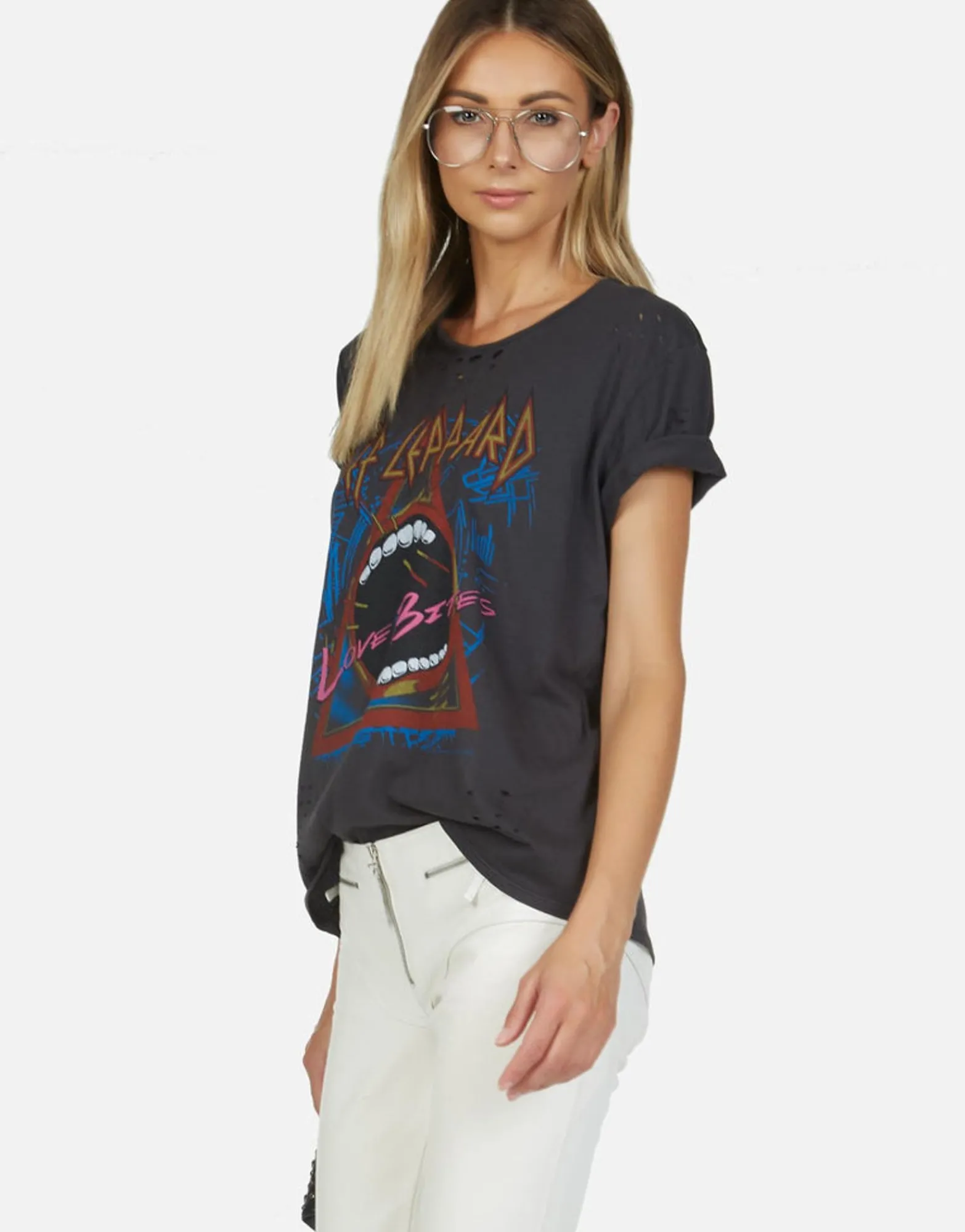 Outlet Def Leppard Love Bites Vintage Band Tee By Women Short Sleeve