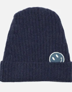 Fashion Denim Happyface Patch Cashmere Slouch Beanie | Blix By Women Sweaters & Knits